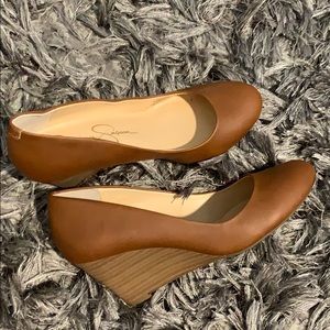 Brown leather wedge